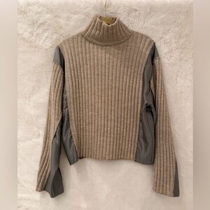 Zara Beige and Gray Ribbed Turtleneck Sweater